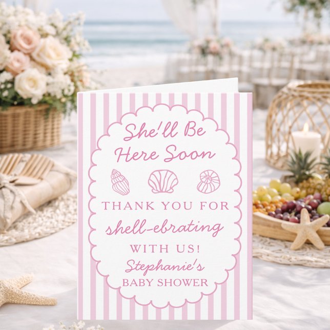 She'll Be Here Soon Sea Shells Baby Shower Thank You Card (Creator Uploaded)