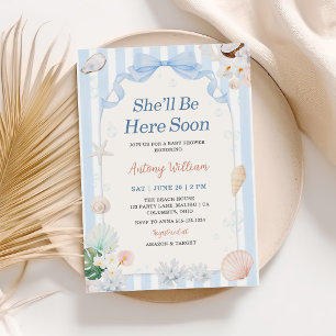 She'll Be Here Soon Seashell Baby Shower Invitation
