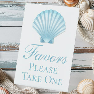 Shell Beach Nautical Blue Elegant Wedding Favour Pedestal Sign