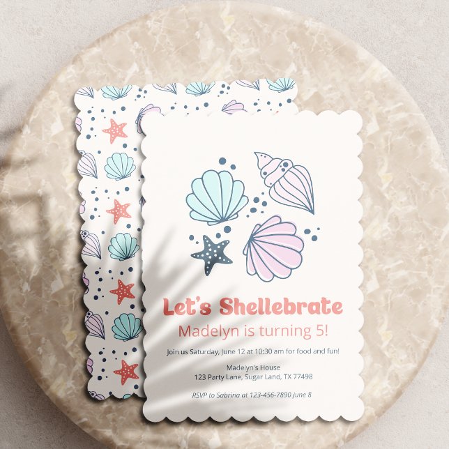 Shell Birthday Party Shellebrate Girls  Invitation (Creator Uploaded)