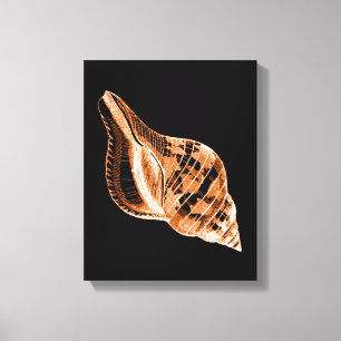 Shell black coastal nautical watercolor canvas print