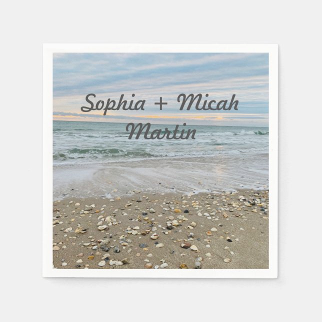 Shell blue beach wedding napkins (Front)