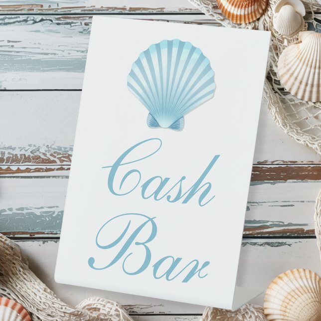 Shell Blue Nautical Beach Elegant Wedding Bar Pedestal Sign (Creator Uploaded)