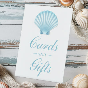 Shell Blue Nautical Beach Wedding Cards Gifts Pedestal Sign