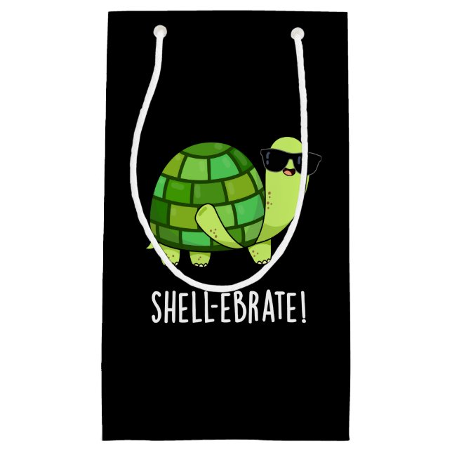Shell-ebrate Funny Tortoise Animal Pun Dark BG Small Gift Bag (Front)