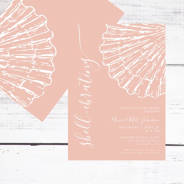 Shell-ebrating Coastal Pink Shell Girl Baby Shower Invitation (Creator Uploaded)
