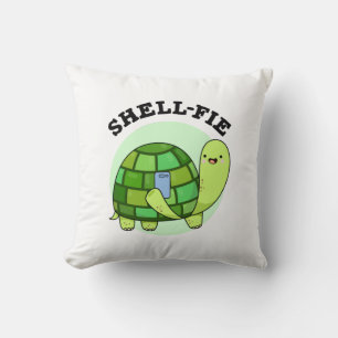 Shell-fie Funny Tortoise Selfie Pun  Cushion