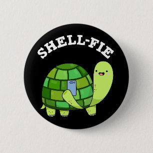 Shell-fie Funny Tortoise Selfie Pun Dark BG 6 Cm Round Badge