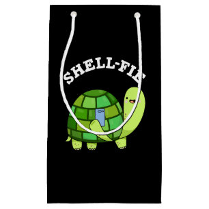 Shell-fie Funny Tortoise Selfie Pun Dark BG Small Gift Bag