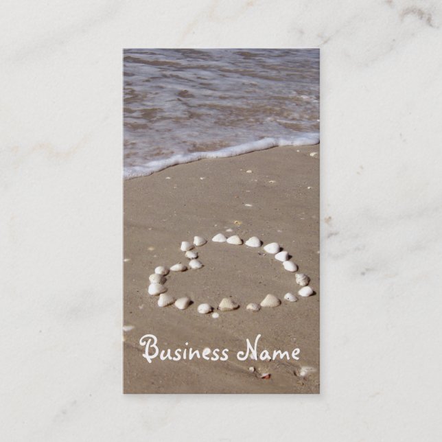 Shell heart on sandy beach business card (Front)