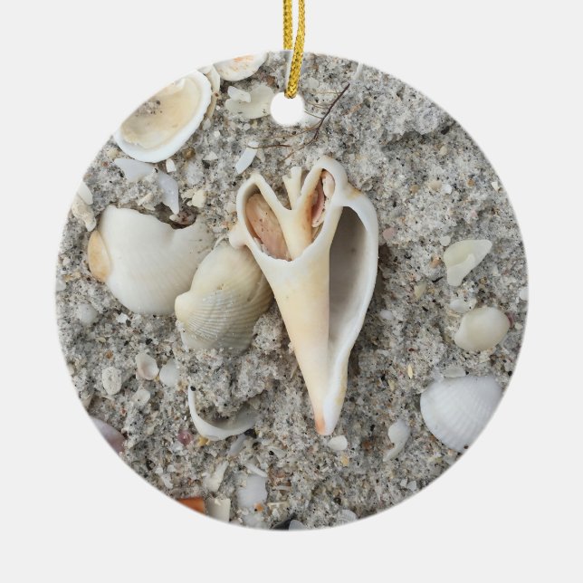 Shell Heart Spiral on Beach ornament personalised (Front)