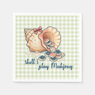 Shell I Play Mahjong Coastal Gingham Napkin