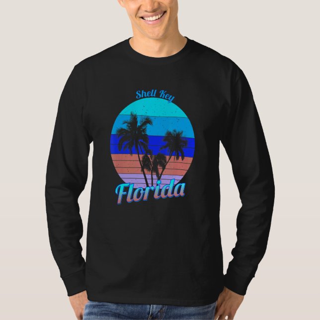 Shell Key Florida Retro Tropical Palm Trees Vacati T-Shirt (Front)