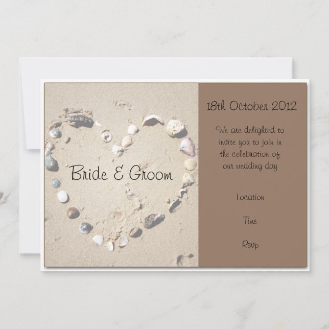 Shell Love Heart Brown Wedding Invitation (Front)