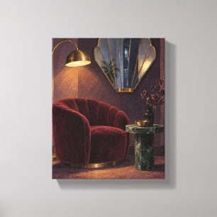Shell Mirror and Oxblood Chair Moody Neo Deco Ar Canvas Print