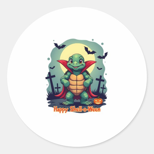 Shell-o-Ween Turtle Classic Round Sticker (Front)