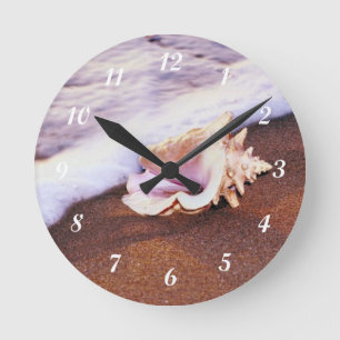 Shell on the Beach Round Clock