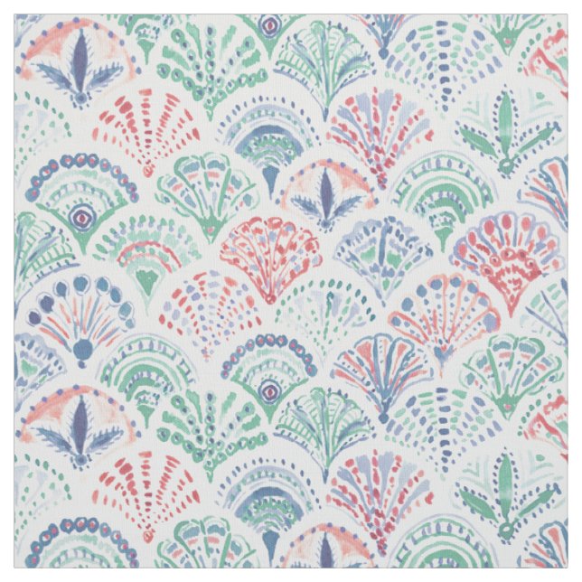 SHELL OUT Boho Mermaid Scales in Coral + Blue Fabric (Swatch)