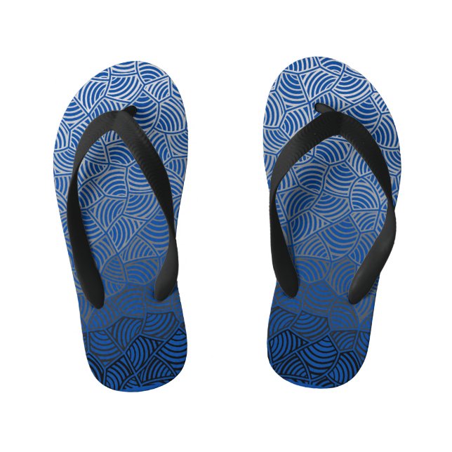 Shell pattern.04.w DBlue BG Kid's Jandals (Footbed)