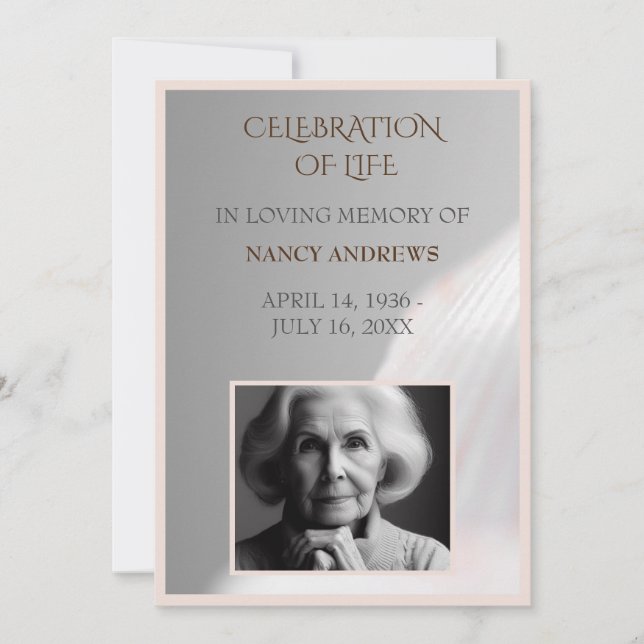 Shell Pink Funeral Memorial Ceremony  Invitation (Front)