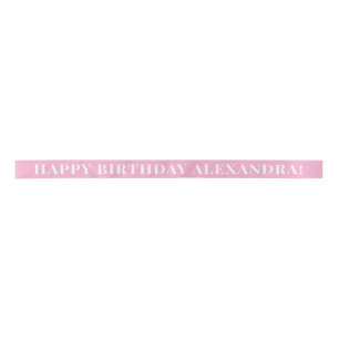 Shell Pink Simple Text Happy Birthday Satin Ribbon