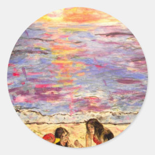 shell seekers at sunset classic round sticker