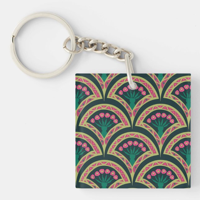 shell shaped green pattern key ring (Front)