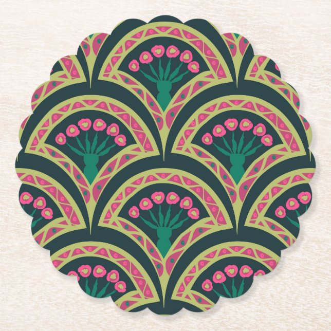 shell shaped green pattern paper coaster (Front)