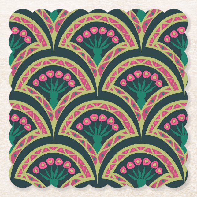 shell shaped green pattern paper coaster (Front)