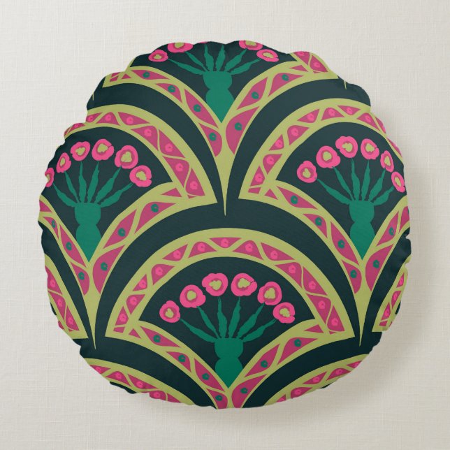 shell shaped green pattern round cushion (Front)