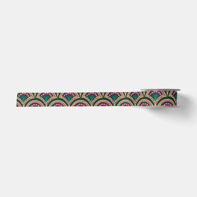 shell shaped green pattern satin ribbon (Front)