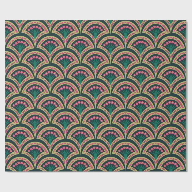 shell shaped green pattern wrapping paper (Flat)