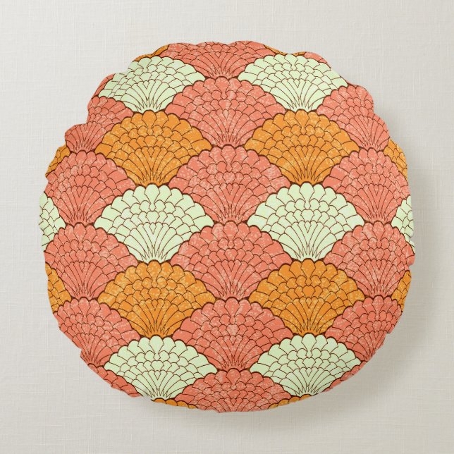 Shell Spectacle: Abstract Sea Patterns Round Cushion (Front)