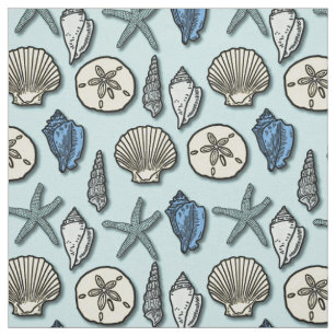 Shell Starfish Sea Nautical Pattern Pretty Blue Fabric