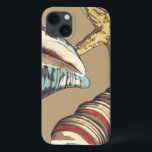 Shell Trio on Khaki iPhone 13 Case<br><div class="desc">Megan Meagher is known for her simple art pieces. This is a great image of decorative art capturing the sea life with a yellow starfish and a blue and red conch shell. Get this fine art print today on Khaki colour on your Zazzle product.</div>