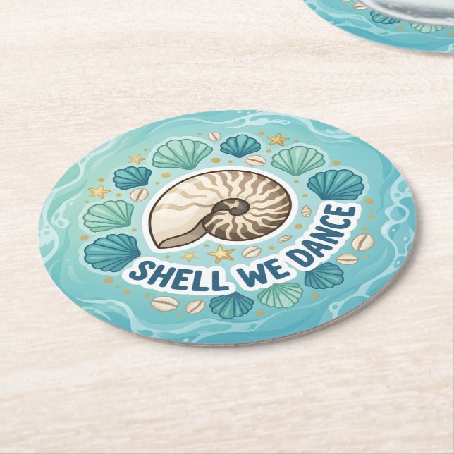Shell We Dance Round Paper Coaster (Angled)