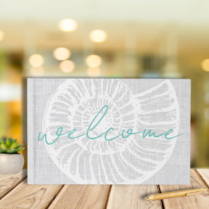 Shell Woven Grey Welcome Beach Vacation Rental Guest Book