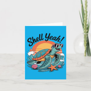 Shell Yeah Cute Turtle Ocean Beach Pun Summer Card