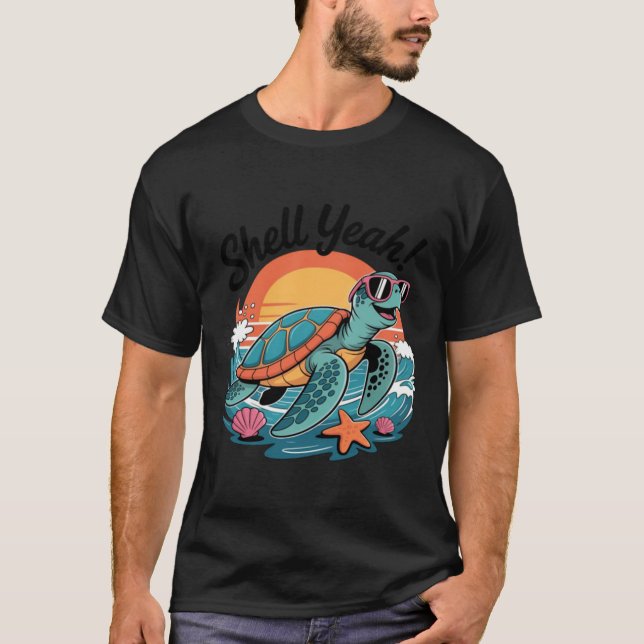 Shell Yeah Cute Turtle Ocean Beach Pun Summer T-Shirt (Front)