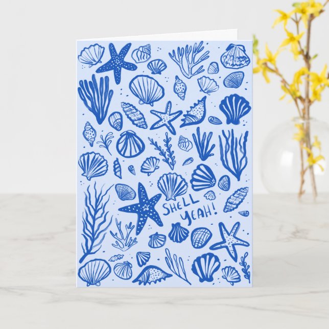 SHELL YEAH Seashell Beach Birthday Congratulations Card (Yellow Flower)