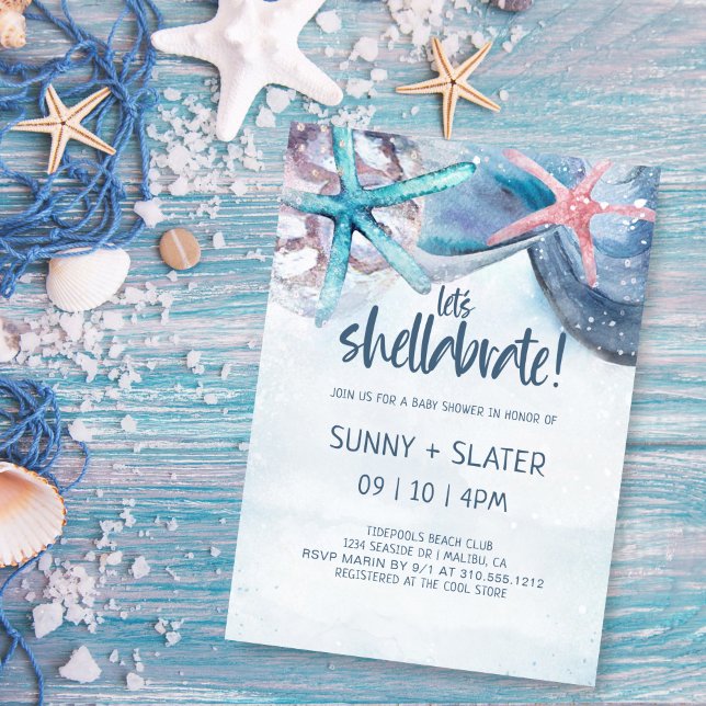 Shellabration | Beach Sea Shells Baby Shower Invitation (Creator Uploaded)