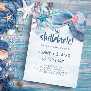 Shellabration   Beach Seashells Wedding Shower Invitation