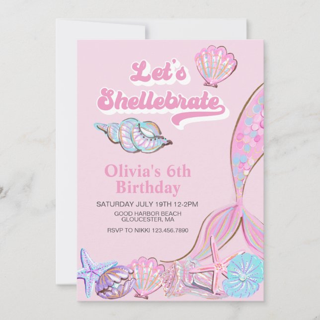 Shellebrate Seashell and mermaid Birthday Invitation (Front)