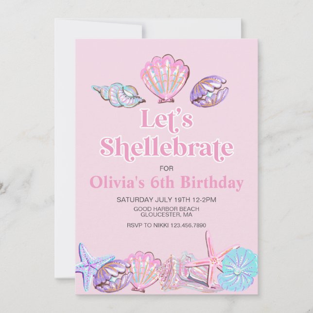Shellebrate Seashell Beach Birthday Invitation (Front)