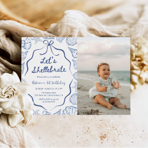 Shellebrate Seashell Coastal 1st Birthday Photo Invitation