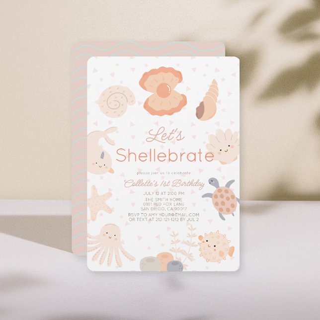 Shellebrate Seashell Creatures Pink 1st Birthday Invitation (Creator Uploaded)