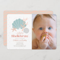 Shellebrate Seashell Retro Pink Photo 1st Birthday