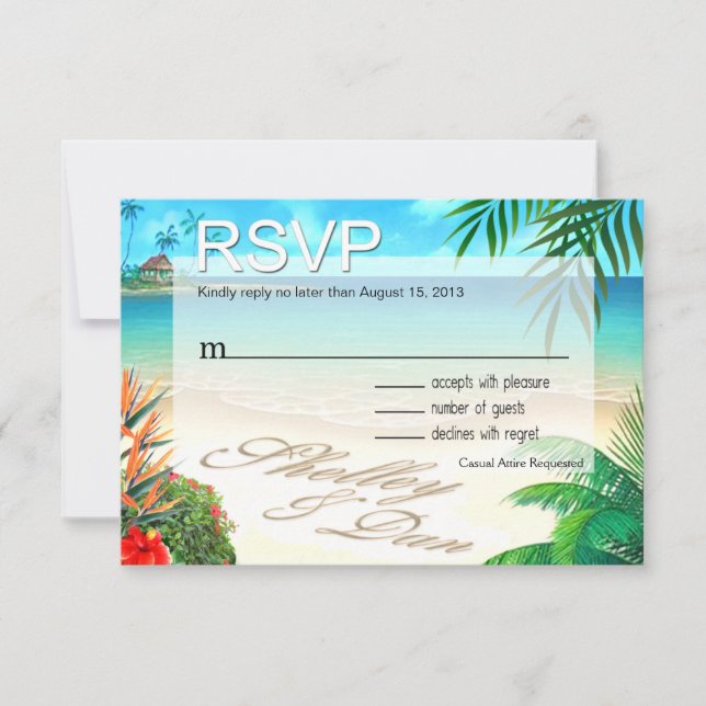 Shelley & Dan Exotic Beach RSVP ::custom:: Card (Front)