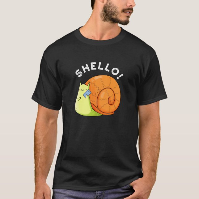 Shello Funny Snail Cellphone Pun Dark BG T-Shirt (Front)