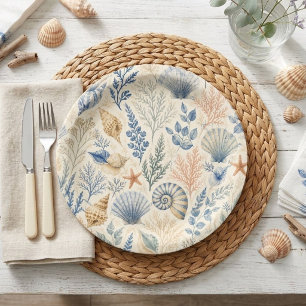 Shells and Coral Botanical Paper Plate